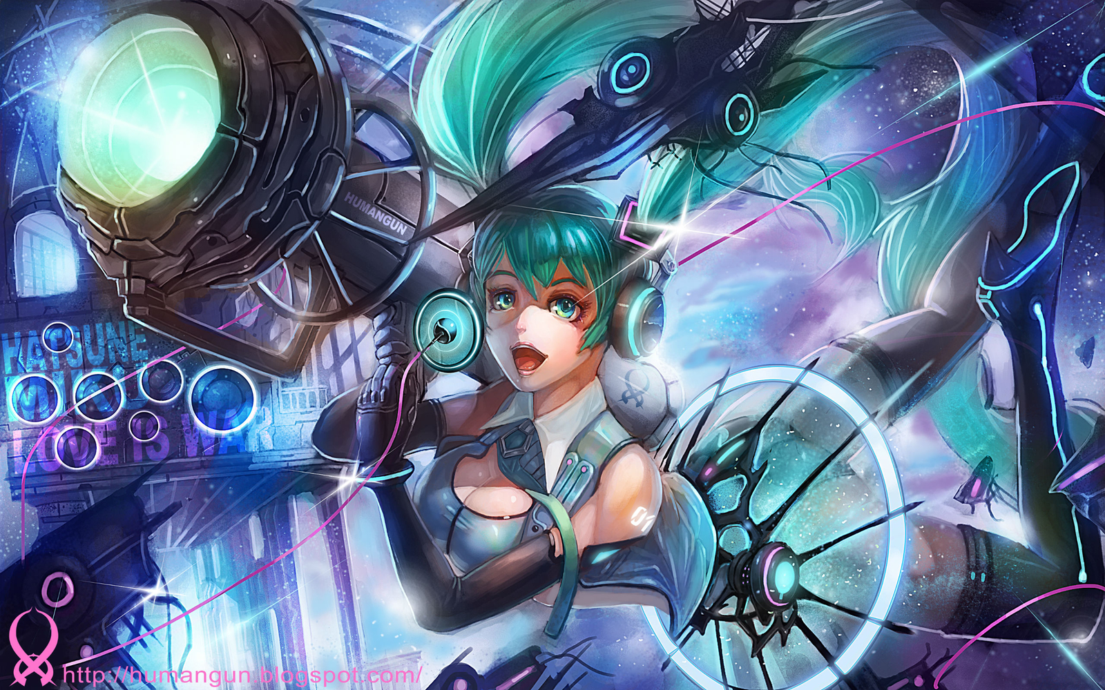 Anime Vocaloid Custom Playmat with Blue Eyes, Hair Cleavage & Elbow Gloves