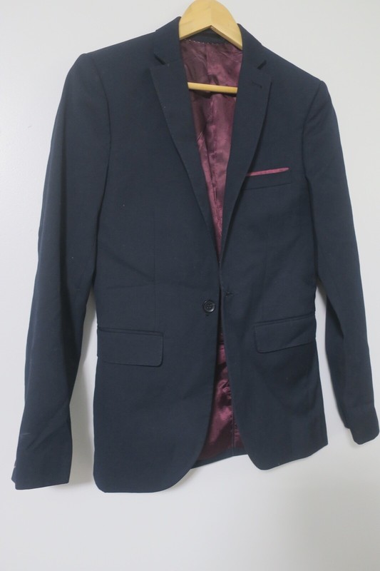 Topman Men's Blue 2 Button Blazer Jacket Size 34 Pocket Square