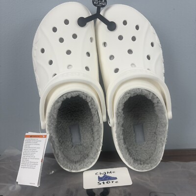 Crocs Unisex Baya Lined Clogs White/Light Grey 205969 Good X  display picture 1
