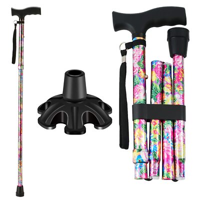 Adjustable Height Walking Cane for Women Comfortable T-Handle Pink Print
