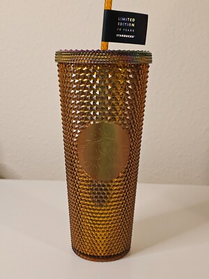 Starbucks 50th Anniversary Studded 24oz Cup Tumbler Bronze Gold