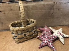 Handmade Primitive Basket with 3 Fabric Americana Star Bowl Fillers