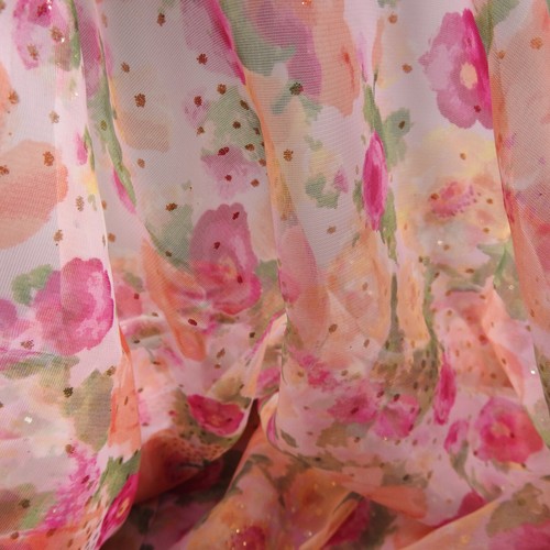 Pink Rose Gold Glitter Accent Sheer Chiffon Fabric 2+ Yards x 58" Sewing Crafts - Picture 2 of 4