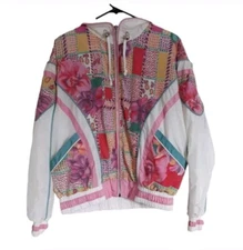 Vintage NWT East West Size Large Floral Full Zip Windbreaker Jacket