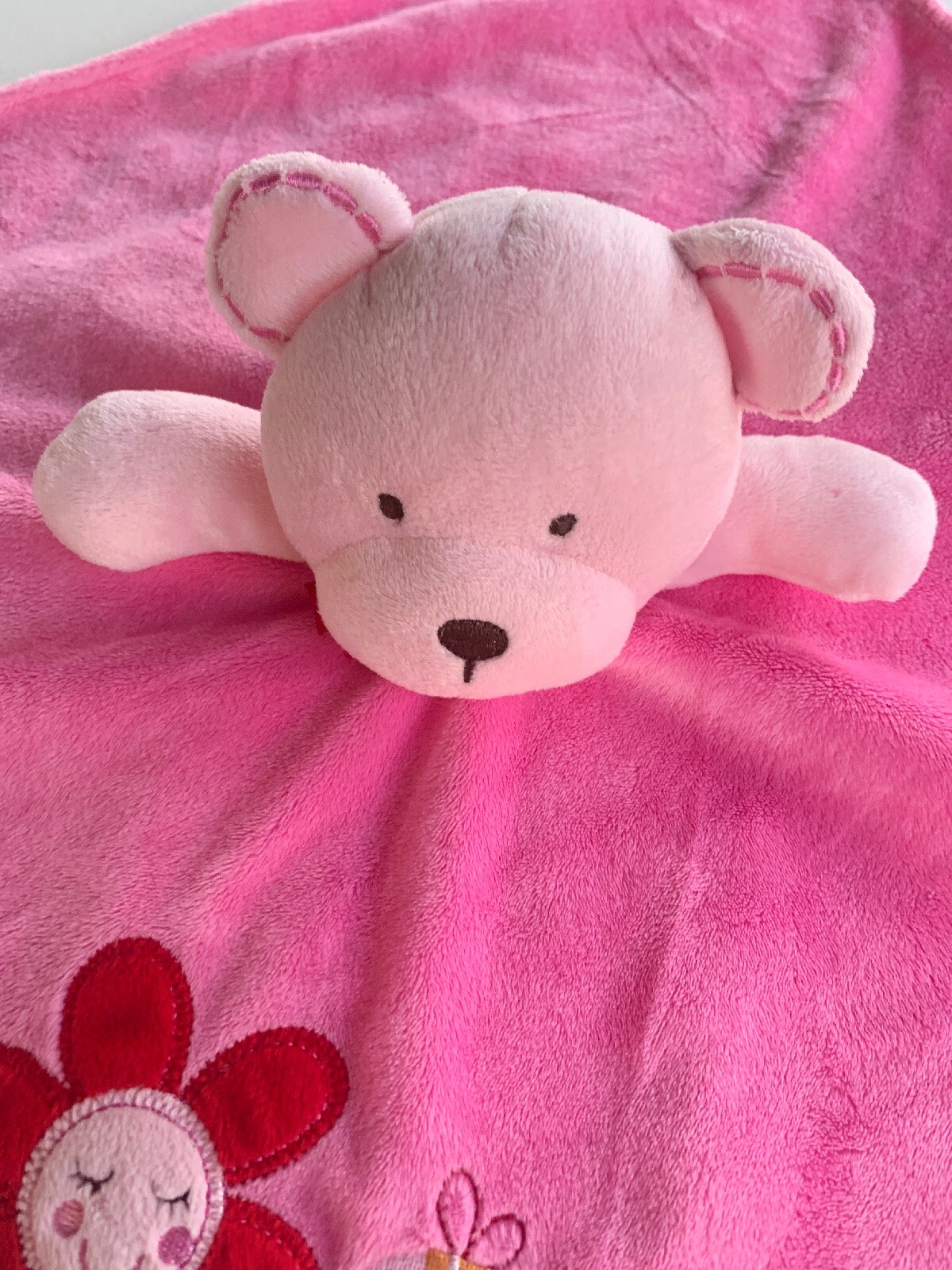 Carters You're One Of A Kind Pink Bear Lovey Blanket Satin Flower