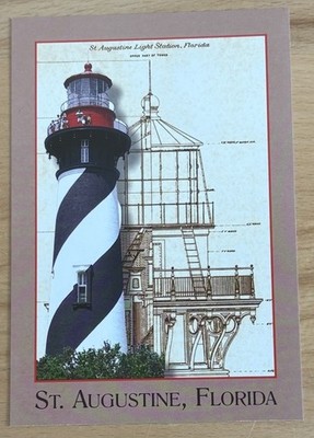 St. Augustine FL Lighthouse Postcard. Side By Side Top.