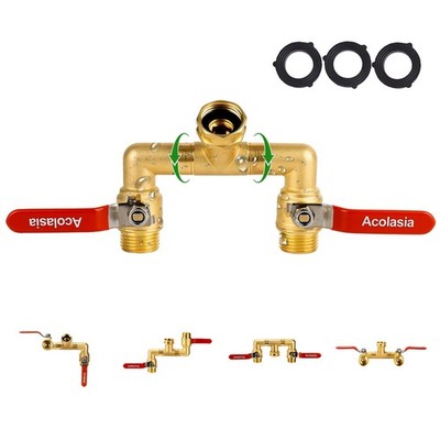 2 Way Brass Garden Hose Splitter 360° Rotatable Connector 3/4'' GHT Thread