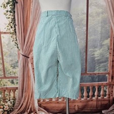 Vintage Green White Seersucker Striped High Waisted Knee Length Shorts Culottes