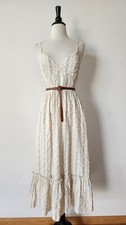 New Anthro Midi Dress Size Small Ivory Blue Floral Coquette Cottage Country Boho