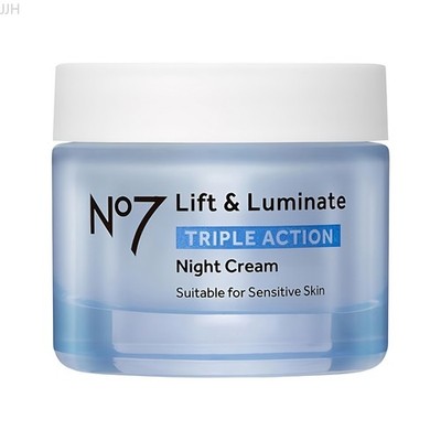 No7 Lift & Luminate Triple Action Night Cream 1.69oz, Fragrance-Free Formula`