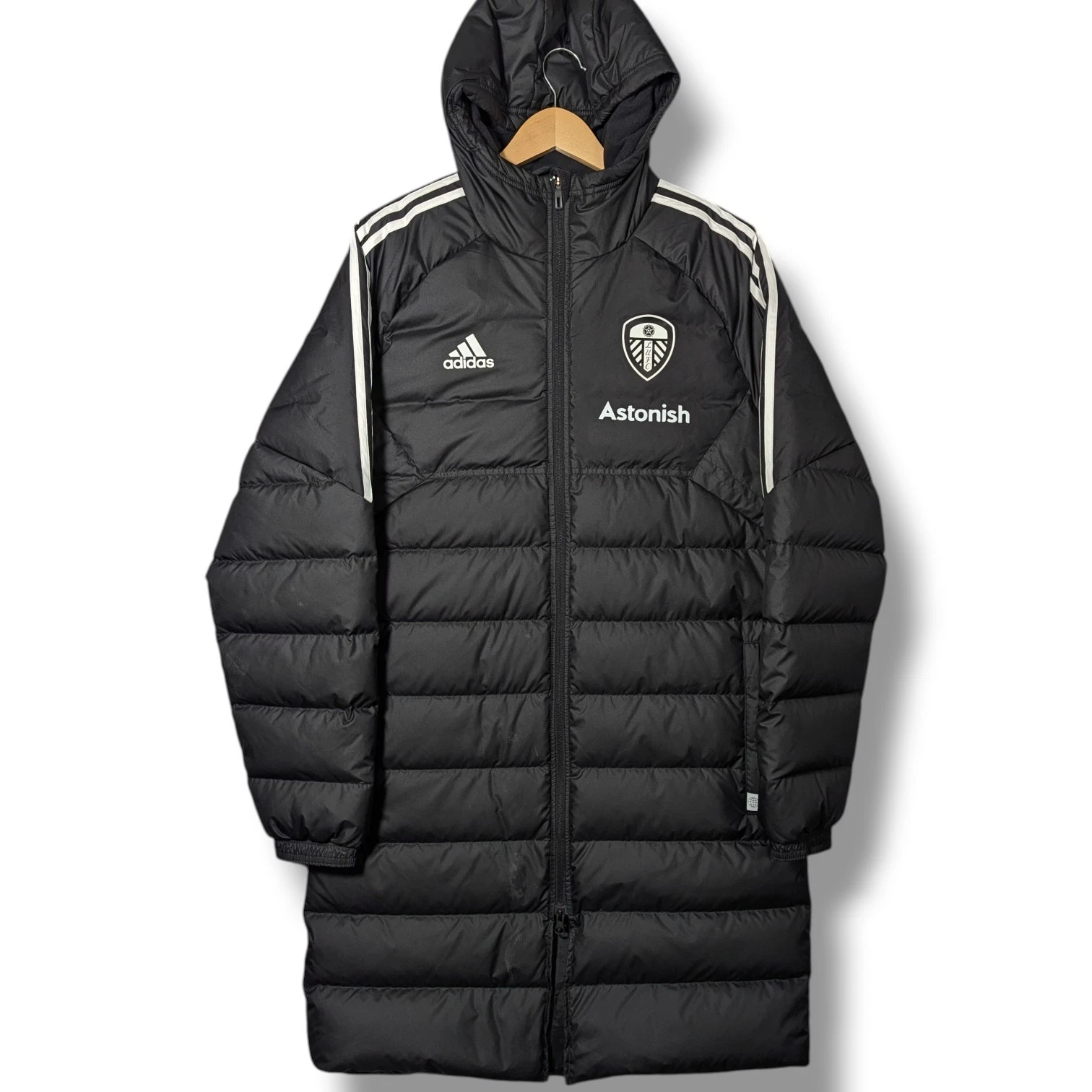 Leeds United Adidas Down Fill Jacket Mens Medium Black Puffer Bench Coat 2022