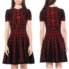 Alexander McQueen $2445 Flower Jacquard Knit Silk Dress in Red Black Size Small