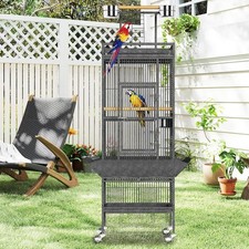 61" Large Bird Cage Rolling Parrot Cage Pet House with Play Top  Pull-Out Tray