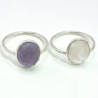 Lot Of 2 Vtg Rings 925 Sterling Silver Amethyst & Clear Quarter Sz8.25