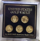 (5) 2014 1/10th $5 Gold Eagle US Gold Vault Holder Gem Uncs