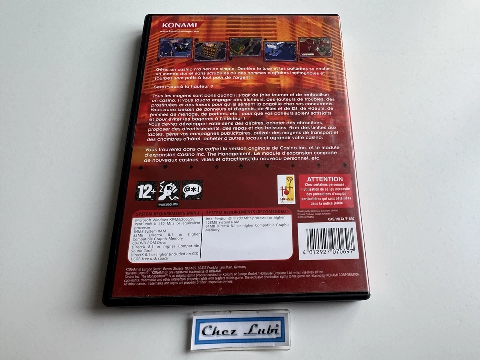 Casino Inc + Expansion Pack The Management (Konami) - PC - FR - Avec Notice - Photo 3/3
