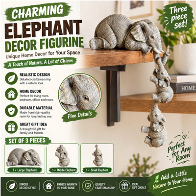 3Pcs Elephant Figurines Set Resin Crafts Cute Elephant Holding Baby Decor