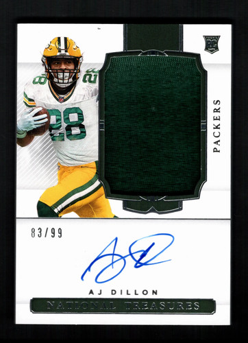 AJ Dillon 2020 Panini National Treasures #181 Rookie Patch /99 RC Auto Packers