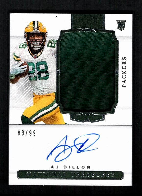 AJ Dillon 2020 Panini National Treasures #181 Rookie Patch /99 RC Auto Packers