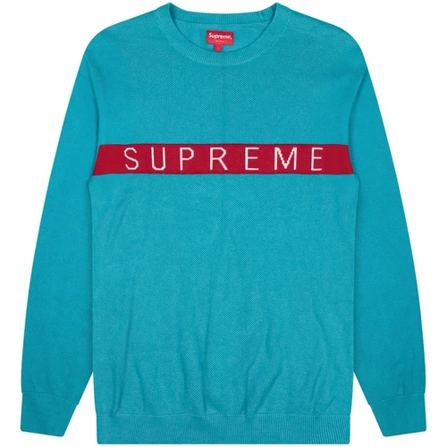 Pull piqué rayé logo bleu suprême taille L / taille L / homme / bleu / ...