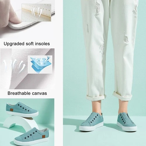 Low Top Women's Raw Trim Solid Slip On Fashion Canvas Sneakers Size 8 Blue NWOT