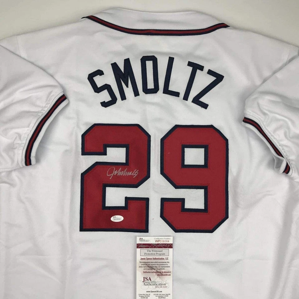 Autographed/Signed JOHN SMOLTZ Atlanta White Baseball Jersey JSA COA Auto - Image 2 of 4