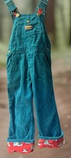 Vintage Osh Kosh Green Corduroy Overalls W/Winter Themed Red Flannel Lining Sz 4
