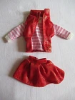 BARBIE - RED AND GOLD SKIRT AND VEST SET + STRIPED T SHIRT - 80s-90s- 243-3