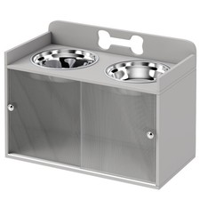 PawHut Elevated Dog Bowls with Storage, Raised Dog Bowl Stand with 2 Stainless S
