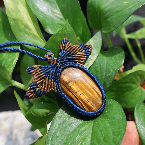 Mirada del Tigre ~ Ojo de Tigre Natural Hecho a Mano Boho Macrame Crystal Collar - Imagen 6 de 11