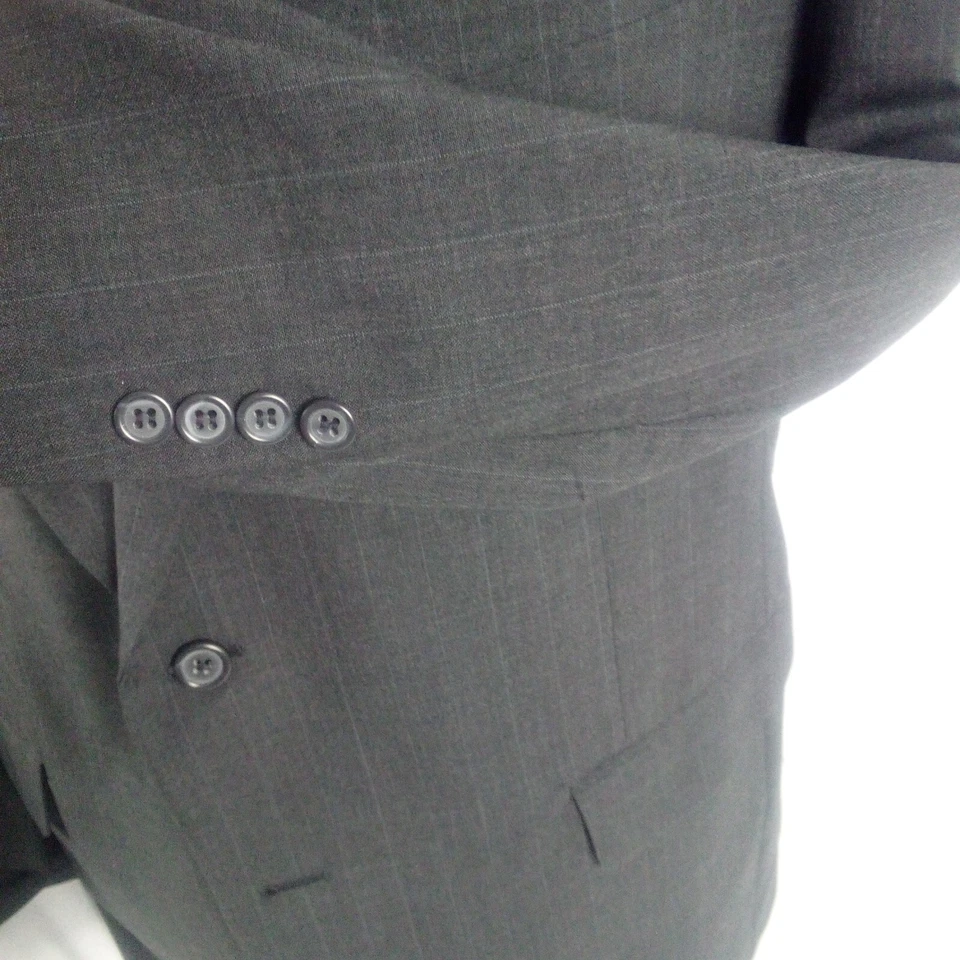 Jos. A. Traje Bank Para Hombres 44R 43R 2 Piezas Gris Carbón Rayas 34x28 Pantalones Planos Foto 4 de 4