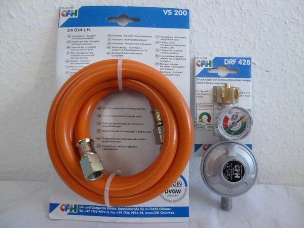 Cfh Set Druckregler 50Mbar Mit FüLlstandsanzeige , Gasgrill+Gasschlauch 2M+448-image
