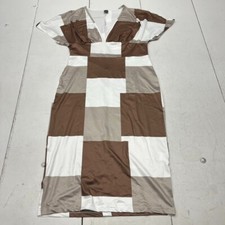 Shein Brown & White Checkered V-Neck Short Sleeve Maxi Dress Women's Size L NEW