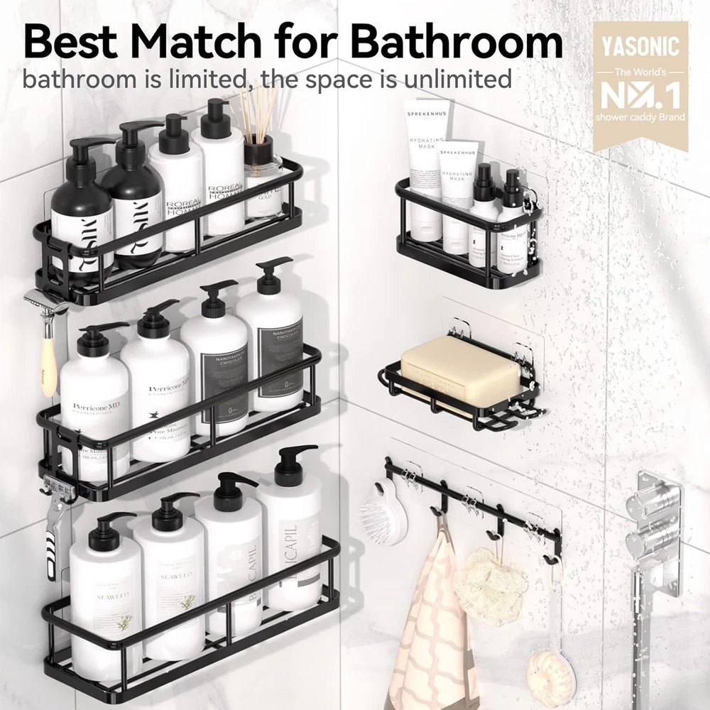 6 Pack Large Shower Caddy Organizer with Soap Holder and 12 Hooks