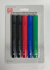 TR54526 TRU RED PERMANENT MARKER CHISEL TIP (5 MARKERS: 3 ASSORTED + 2 BLACK)