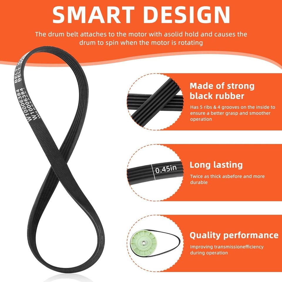 W10721967 Washer Pulley Clutch Kit & W10006384 Washing Drive Belt for