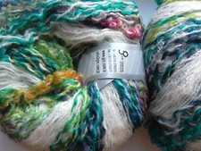4 x 50g Mohair Thick & Thin Style Yarn. White/Green/Multi. Knit/Crochet/Weave