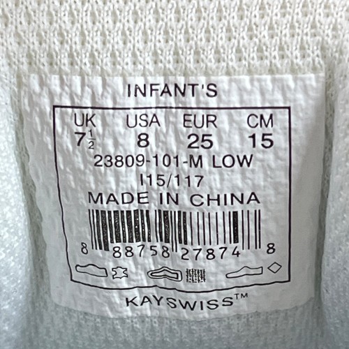K-Swiss Infants White Strapped Sneakers Size 8 - Picture 9 of 9
