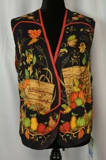 New Season Of Harvest Women's Reversible Vest Sz Large Autumn Fall Pumpkins Fun