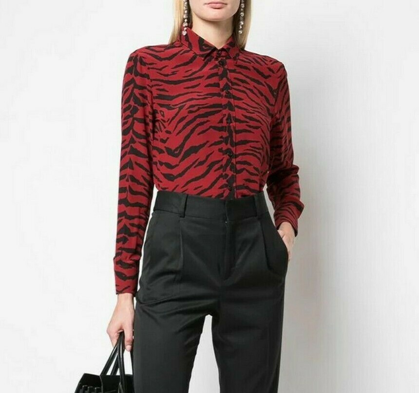 Camicia a maniche lunghe in seta zebrata Saint Laurent nuova FR 38 US 6 PREZZO AL PUBBLICO CONSIGLIATO $1350