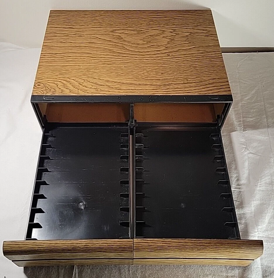 Estuche de almacenamiento vintage/VHS 2 cajones cinta casete video/para 20/madera sintética Foto 2 de 4