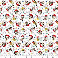 Character Holiday Mickey Mouse Festive Lights Cotton Fabric 1 yard 30" x 44"