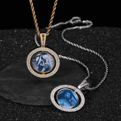 Custom Rotatable Double Sides Photo Pendant Necklace Couple Women Men Gift - Picture 19 of 25