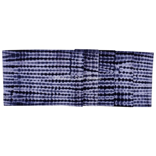 Ethnic Cotton Canvas Table Runner Shibori Blue Striped Long Tie Dye Tablecloth - Picture 4 of 8