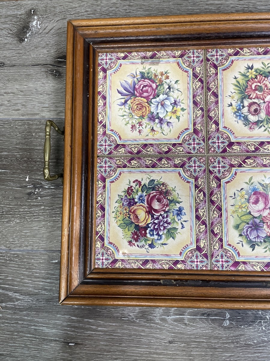 VTG Tilecrafts Victorian Floral Tea Tray 6 Tiles Staffordshire