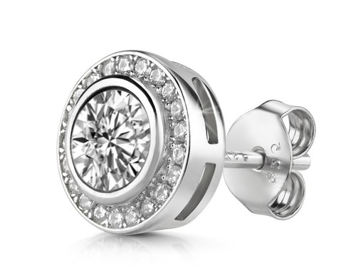 925 ECHT SILBER RHODINIERT *** Herren Zirkonia Ohrstecker 9 mm - Picture 2 of 6