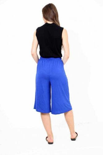 Ladies Plain Elasticated Straight Leg Culotte Wide Leg Baggy Pant - Picture 11 of 27
