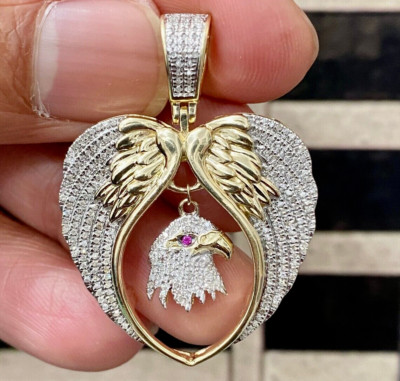 1.90Ct Lab-Created Diamond Angel Wings with Eagle Pendant 14k Yellow Gold Plated