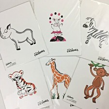 Lot of 6 animal illustrations Brittany Barnhart Just Curious jungle safari 8x10"