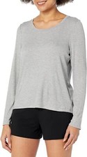 Steve Madden Women s Ribbed Long-Sleeve Sleep Tee, Heather Grey, Large